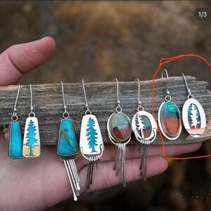 Silver and Turquoise Tree Design Earrings